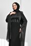 Black Sleeve Detail Fish Model Stone Evening Dress - 2