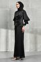 Black Beli Chain Detail Draped Janjan Evening Dress - 4