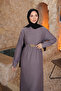 Gray Chain Belted Corded Fabric Long Dress - 5