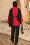 Burgundy Belt Buttoned Dabıl Poncho - 4