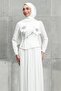 Ecru Daisy Detailed Skirt Pleated Stoned Evening Dress - 2