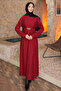 Burgundy Chain Belted Corded Fabric Long Dress - 2