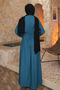 Petrol Green Chain Belted Corded Fabric Long Dress - 2