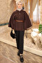 Brown Belt Buttoned Dabıl Poncho - 2