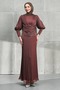 Brown Beli Chain Detail Draped Janjan Evening Dress