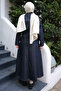 Navy Blue Belted Double Pocketed Jacket and Skirt Set - 2