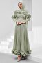 Mint Green Sparkling Evening Dress with Ruffles on the Collar and Hem - 3