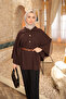 Brown Belt Buttoned Dabıl Poncho