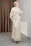 Cream-Colored Draped Front Gown with a Movable Cape - 3