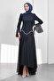 Navy Blue Guipure Lace Lined Stone Evening Dress