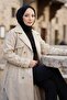 معطف طويل بأزرار وحزام بلون الحجر HM2891 - 5