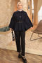 Navy Blue Belt Buttoned Dabıl Poncho - 2