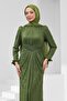 Khaki Waist Detailed Fish Model Guipure Lace Evening Dress - 3