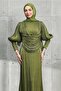 Khaki Buy Chain Detail Drapeli Janjan Evening Dresses - 2