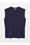 Navy Blue Crew Neck Sleeveless Blouse - 5