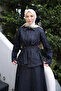 Navy Blue Belted Double Pocketed Jacket and Skirt Set - 5