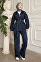 Navy Blue Stoned Denim Jacket and Trousers Set - 2