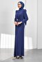 Cobalt Blue Draped Front Buckle Evening Dress - 4