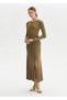 Slit Detailed Khaki Knit Skirt - 2