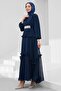 Navy Blue Pleated Chiffon Evening Dress with Stones on the Waist - 4