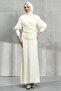 Cream Color Buy Chain Detail Drapeli Janjan Evening Dresses - 3