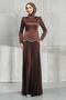 Brown Waist Stone Detailed Skirt Pleated Satin Evening Dress - 3