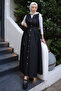 Black Buttoned Pocket Denim Gilet Dress - 4