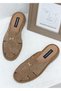 26Y-001-R40254 Haki̇ki̇ De Leather Üe Suede Gü Detailled Women's Closed Front Sabo Slippers - 4