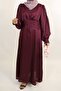Classy Satin Maxi Dress with Button Array - Mulberry Red - 5