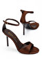 Women's Brown Satin Round Toe Ankle Strap Heels Sandals
