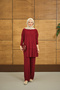 Women's Pleated Crew Neck Set in Burgundy - 3