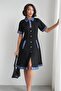 Women's Denim Detailed Buttoned and Collared Short Sleeve Pocketed Dress