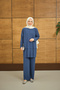 Women's Pleated Crew Neck Set Indigo Blue - 5