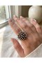 Bronze Jewelry Authentic Tiny Pearl Inlaid Oval Cut Snowflake Model Adjustable Vintage Women's Ring