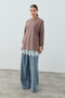 Merwish Lace Detailed Skirt with Inner Lining Loly Sweat 1793 Brown - 2