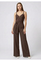Women's Spaghetti Strap V-Neck Belted Wide Leg Jumpsuit with Chest Decolletage Detail - 5