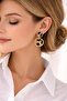Leopard Printed Li Gold Frame Earrings – Modern Square and Round Shaped Women's Earrings - 4