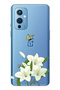 One Plus 9 Compatible White Lily Patterned Transparent Phone Case