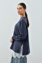 Merwish Lace Detailed Skirt with Inner Lining Loly Sweat 1793 Indigo - 3