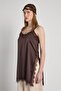 Women's Brown Lace Detailed Satin Strap Blouse 31015