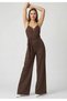 Women's Spaghetti Strap V-Neck Belted Wide Leg Jumpsuit with Chest Decolletage Detail - 4