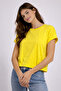 Women's Yellow Crew Neck Short Basic T-Shirt Nj112 - 2