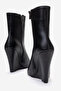 Black Leather Pointed Toe Wedge Heeled Women's Boots Polly - 4