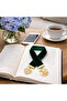 Emerald Green Velvet Ribbon Gold Charm Bookmark - 3