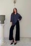 Navy Blue Casual Chiffon Shirt with Stone Embellishment Detail - 5
