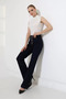 Women's High Waist Button Detailed Piped Leg Jeans Dark Blue 7170-17 - 4