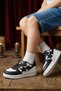 Children's Black Unisex Lace-Up Single Velcro Sneakers Stretchy Lightweight Durable Star-Studded Stylish Sports Shoes - 2