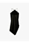 Asymmetrical Cut Sleeveless Halter Neck Lace Detailed Midi Satin Dress - 6