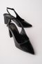 Black Leather Slingback Heeled Shoes Pointed Toe Thick Heel Stylish Women's Shoes 88 - 2