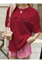 Women's Burgundy Bow Printed Oversized T-Shirt Loose Fit